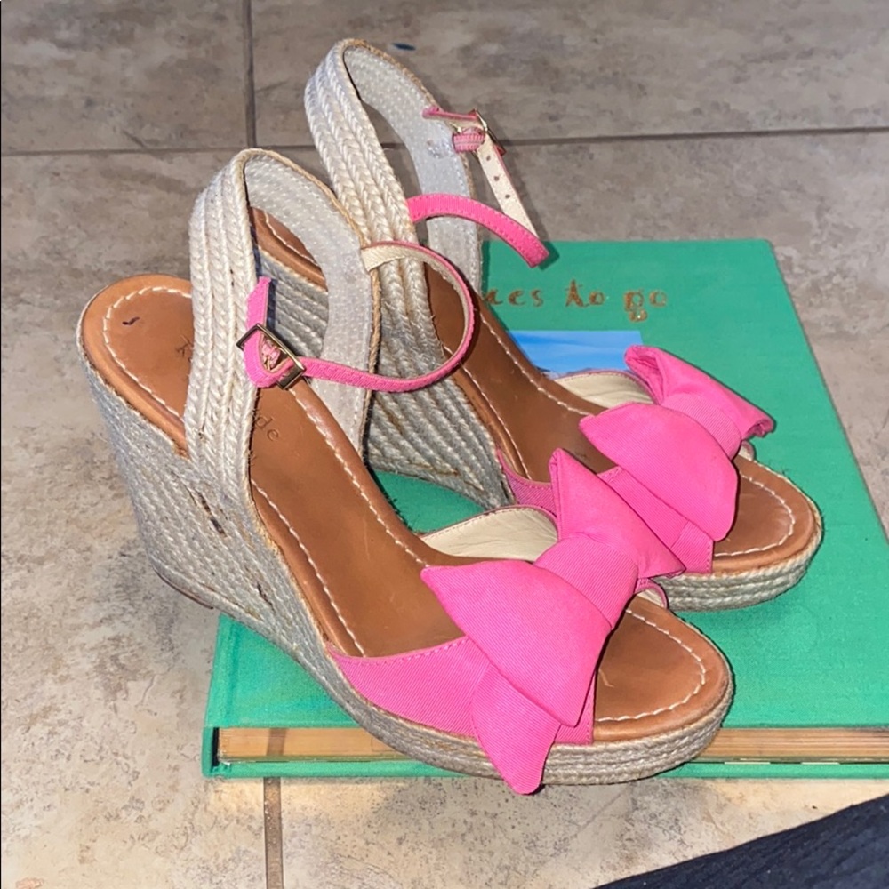 Kate Spade Pink Bow Espadrille Wedges Size 7